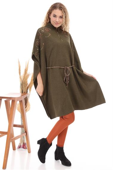 FTZ Women Kadın Belden Kuşaklı Panço  Haki 20-080