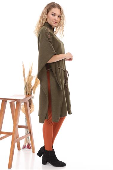 FTZ Women Kadın Belden Kuşaklı Panço  Haki 20-080