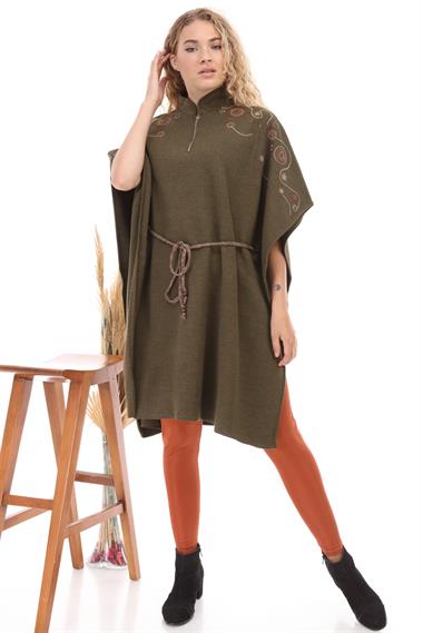 FTZ Women Kadın Belden Kuşaklı Panço  Haki 20-080