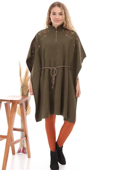 FTZ Women Kadın Belden Kuşaklı Panço  Haki 20-080