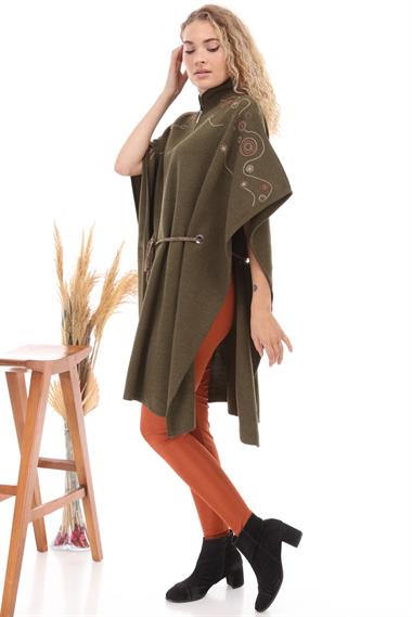 FTZ Women Kadın Belden Kuşaklı Panço  Haki 20-080
