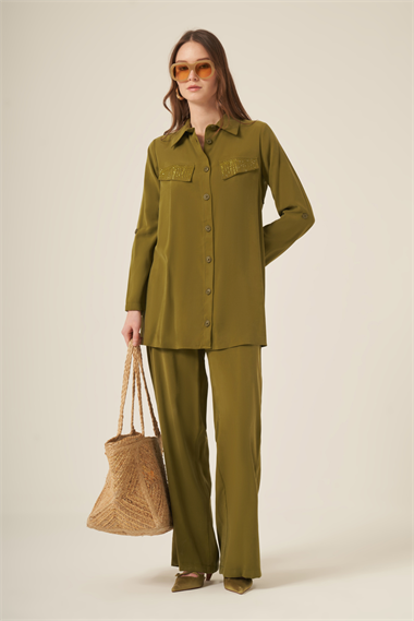 FTZ Women Kadın Benetti Taşli Takım  Olive 31287