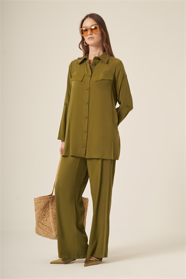 FTZ Women Kadın Benetti Taşli Takım  Olive 31287