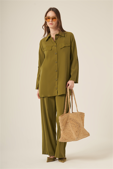 FTZ Women Kadın Benetti Taşli Takım  Olive 31287