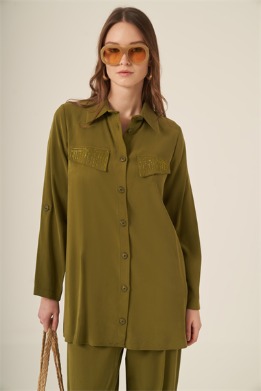 FTZ Women Kadın Benetti Taşli Takım  Olive 31287
