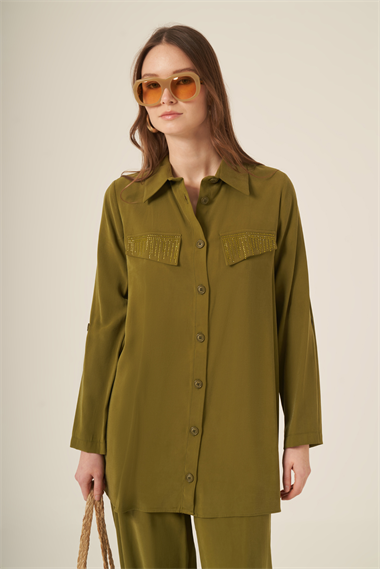 FTZ Women Kadın Benetti Taşli Takım  Olive 31287