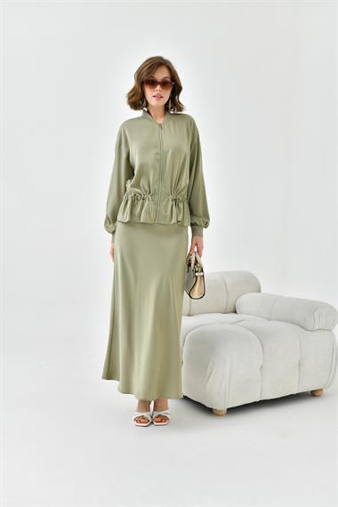 FTZ Women Kadın Büzgülü Ceketli Etekli Takım  Çağla 30725