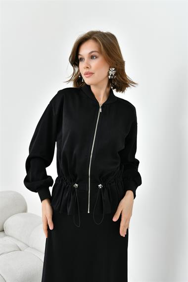 FTZ Women Kadın Büzgülü Ceketli Etekli Takım  Siyah 30725