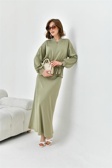 FTZ Women Kadın Büzgülü Ceketli Etekli Takım  Çağla 30725