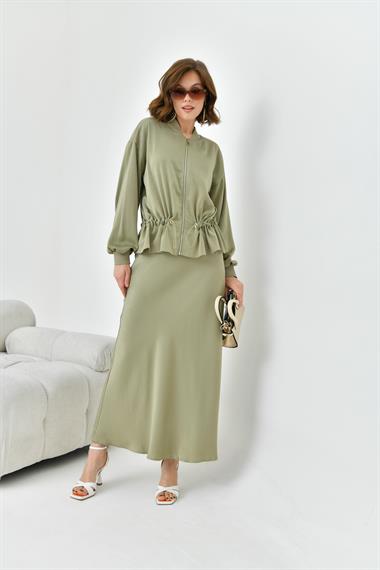FTZ Women Kadın Büzgülü Ceketli Etekli Takım  Çağla 30725