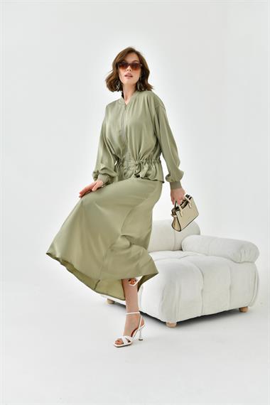 FTZ Women Kadın Büzgülü Ceketli Etekli Takım  Çağla 30725