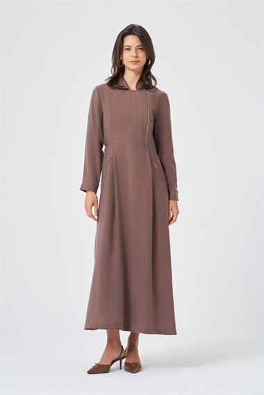 FTZ Women Kadın Canapos Elbise  Kahve 31183