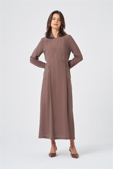 FTZ Women Kadın Canapos Elbise  Kahve 31183