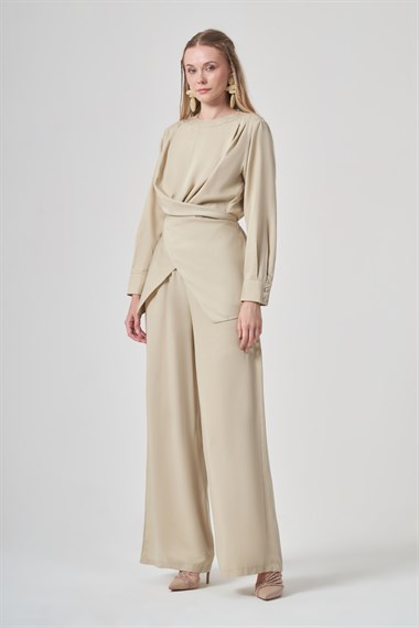 FTZ Women Kadın Çapraz Bel Bağlama Selin Takım  Beige 31446