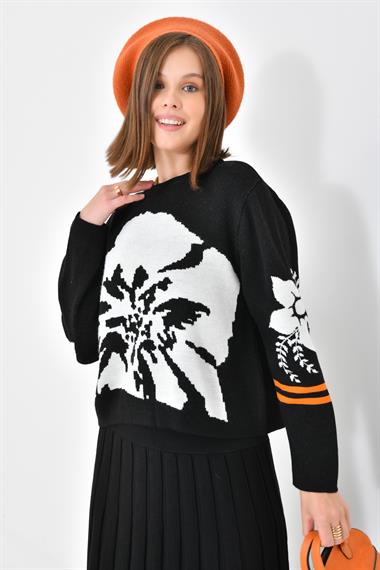 FTZ Women Kadın Çiçek Desen Detaylı Etekli Takım  Siyah 20125