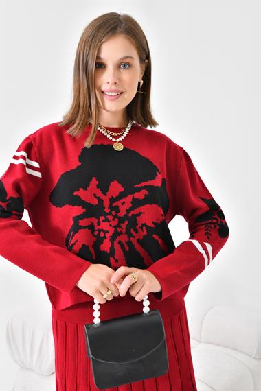 FTZ Women Kadın Çiçek Desen Detaylı Etekli Takım  Bordo 20125