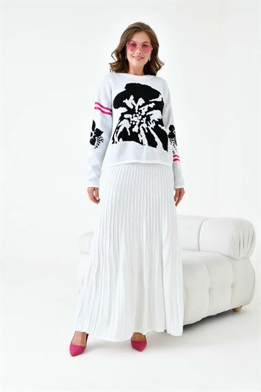 FTZ Women Kadın Çiçek Desen Detaylı Etekli Takım  Ekru 20125