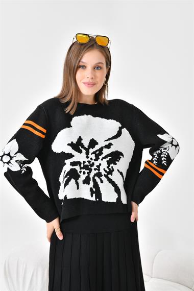 FTZ Women Kadın Çiçek Desen Detaylı Etekli Takım  Siyah 20125