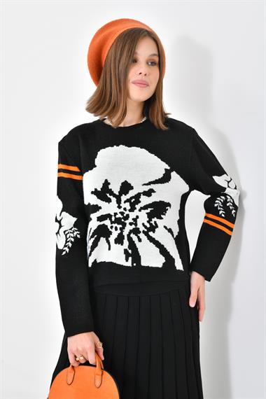 FTZ Women Kadın Çiçek Desen Detaylı Etekli Takım  Siyah 20125