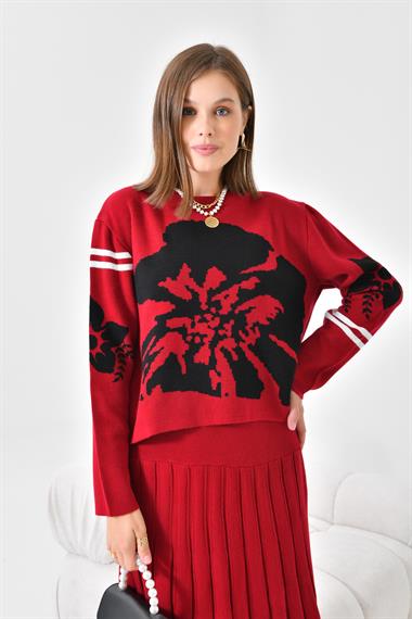FTZ Women Kadın Çiçek Desen Detaylı Etekli Takım  Bordo 20125