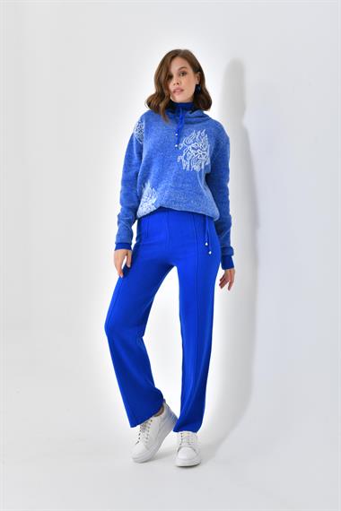 FTZ Women Kadın Çiçek Desen Pantolonlu Takım  Saks Mavi 20592