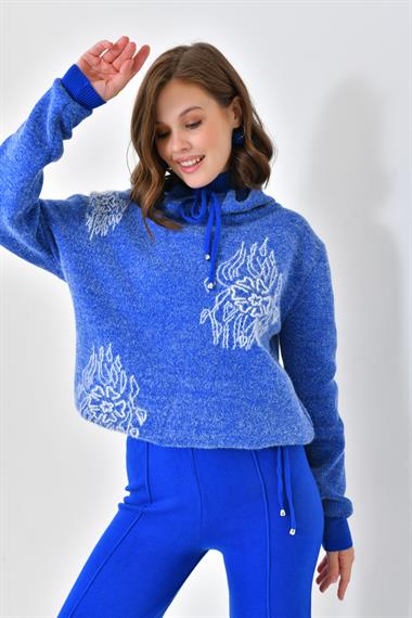 FTZ Women Kadın Çiçek Desen Pantolonlu Takım  Saks Mavi 20592