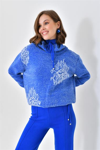 FTZ Women Kadın Çiçek Desen Pantolonlu Takım  Saks Mavi 20592