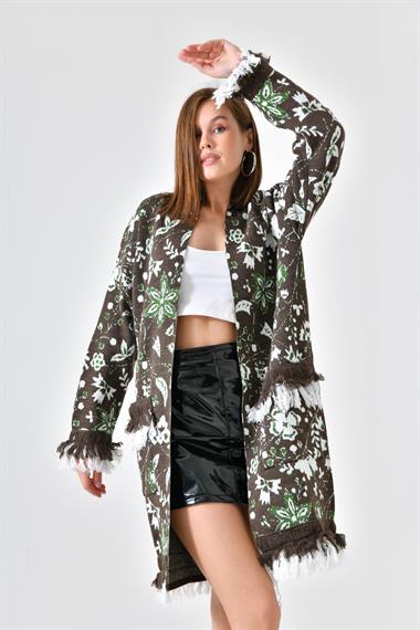 FTZ Women Kadın Çiçek Desenli Giy-Çık  Kahve 20029