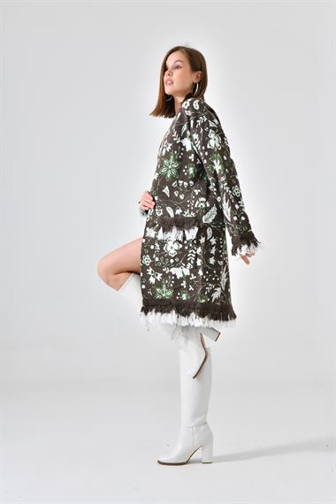 FTZ Women Kadın Çiçek Desenli Giy-Çık  Kahve 20029