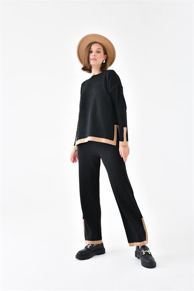 FTZ Women Kadın Çizgi Detaylı İkili Takım  Siyah 20631