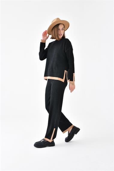 FTZ Women Kadın Çizgi Detaylı İkili Takım  Siyah 20631