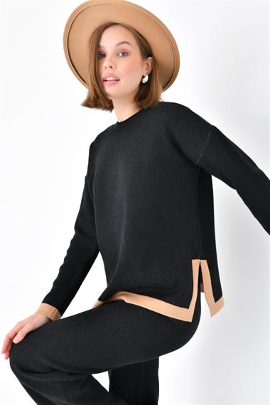 FTZ Women Kadın Çizgi Detaylı İkili Takım  Siyah 20631