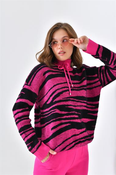 FTZ Women Kadın Çizgili İkili Takım  Siyah Fuşya 20522