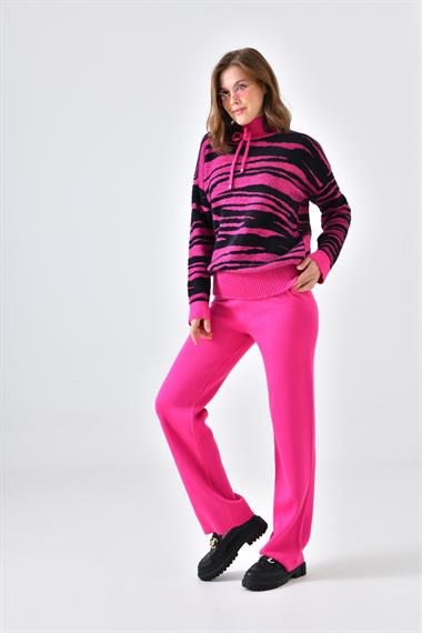 FTZ Women Kadın Çizgili İkili Takım  Siyah Fuşya 20522