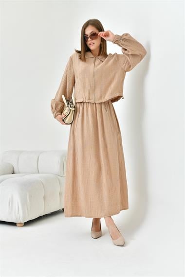 FTZ Women Kadın Craş Keten Takım  Beige 30816