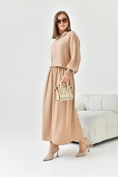 FTZ Women Kadın Craş Keten Takım  Beige 30816