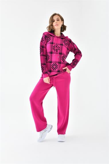 FTZ Women Kadın Dama Desenli İkili Takım  Fuşya 20604