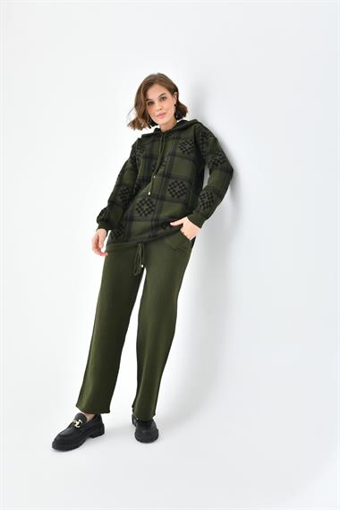 FTZ Women Kadın Dama Desenli İkili Takım  Haki 20604