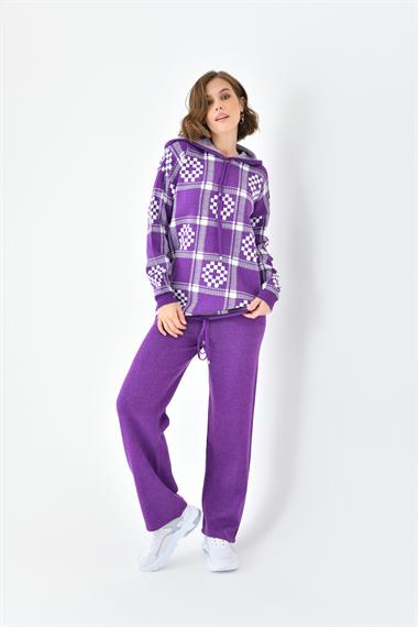 FTZ Women Kadın Dama Desenli İkili Takım  Mor 20604