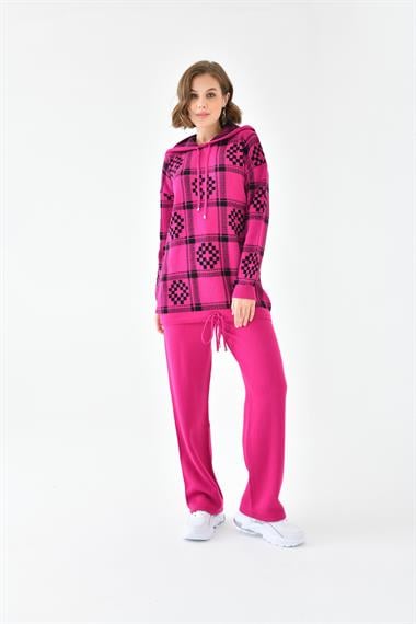 FTZ Women Kadın Dama Desenli İkili Takım  Fuşya 20604