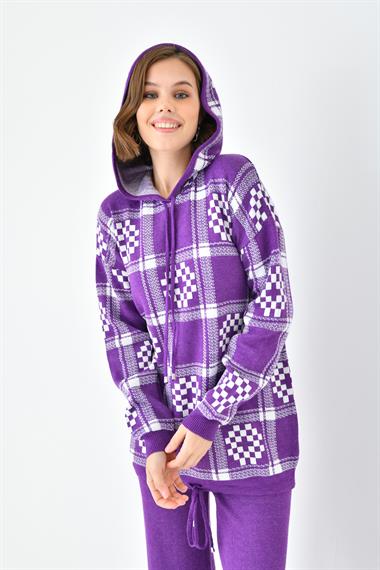 FTZ Women Kadın Dama Desenli İkili Takım  Mor 20604