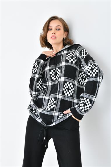 FTZ Women Kadın Dama Desenli İkili Takım  Siyah 20604