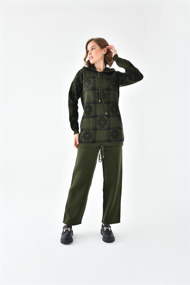 FTZ Women Kadın Dama Desenli İkili Takım  Haki 20604