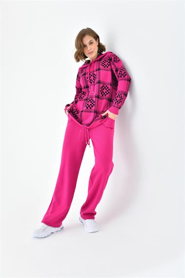 FTZ Women Kadın Dama Desenli İkili Takım  Fuşya 20604
