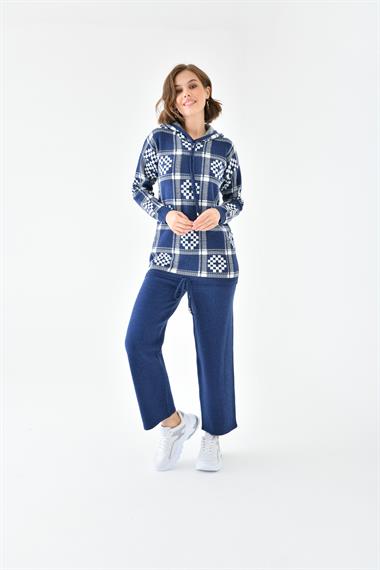 FTZ Women Kadın Dama Desenli İkili Takım  İndigo 20604