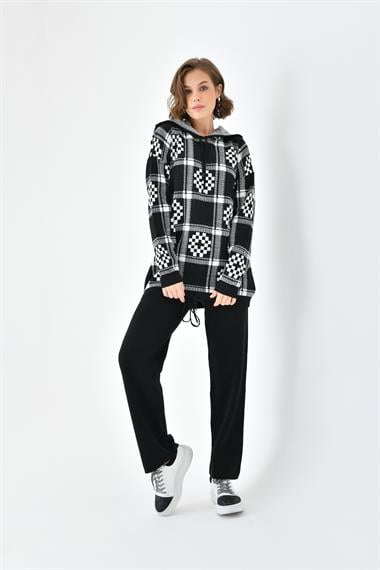 FTZ Women Kadın Dama Desenli İkili Takım  Siyah 20604