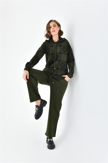 FTZ Women Kadın Dama Desenli İkili Takım  Haki 20604