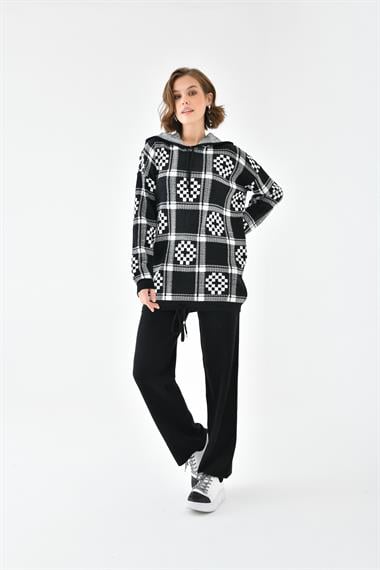 FTZ Women Kadın Dama Desenli İkili Takım  Siyah 20604