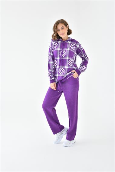 FTZ Women Kadın Dama Desenli İkili Takım  Mor 20604