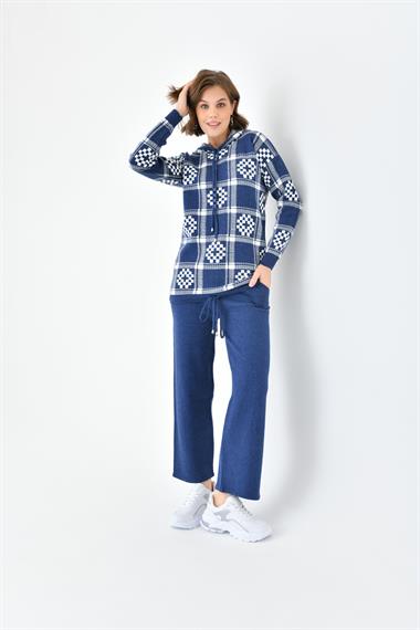 FTZ Women Kadın Dama Desenli İkili Takım  İndigo 20604